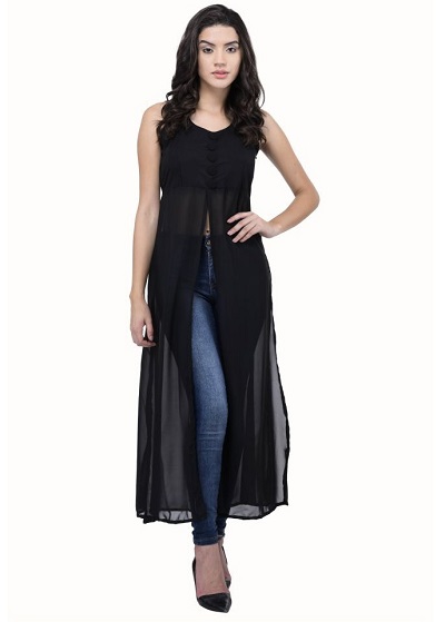 Center slit Georgette Long Kurta With Jeans Combination