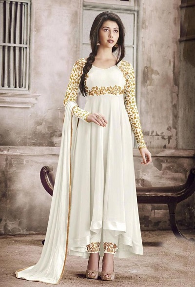 Embellished Hemline White Anarkali Suit Salwar