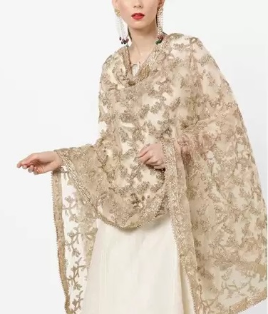 Embroidered Golden dupatta with heavy work