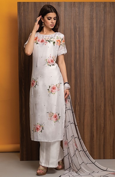 Festive Wear White Kurta With Printed Dupatta