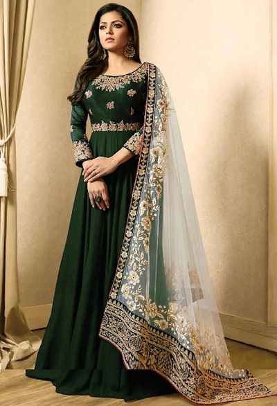 Gown salwar suit with embroidered dupatta