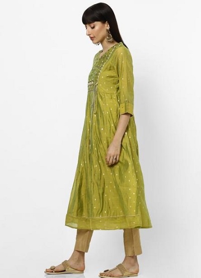 Green cotton Silk Anarkali kurta for women