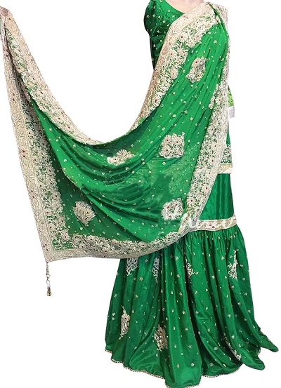 Green kurta Sharara with very heavy dupatta