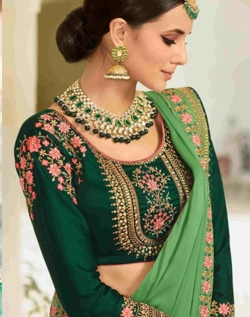 Heavily embroidered full sleeves green blouse pattern
