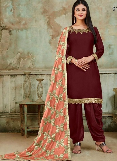 Heavy embroidered Dupatta with Maroon salwar suit