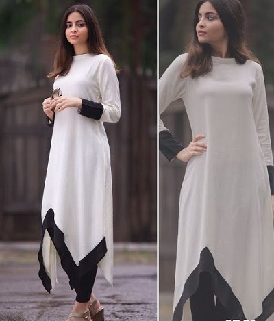 High low pattern white kurta with black trouser