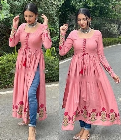 Jeans With Full Flared A-Line Long Festive Kurta