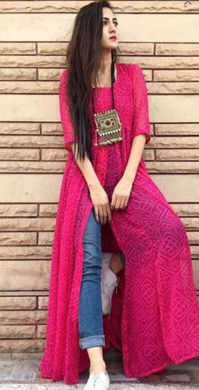 Rajasthani Print Inspired Long Kurti With Jeans Style