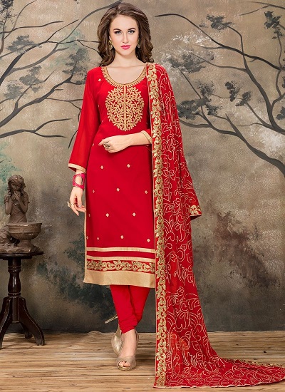 Red suit with heavy dupatta