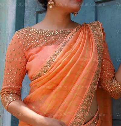 Sheer Georgette blouse with stone and bead work