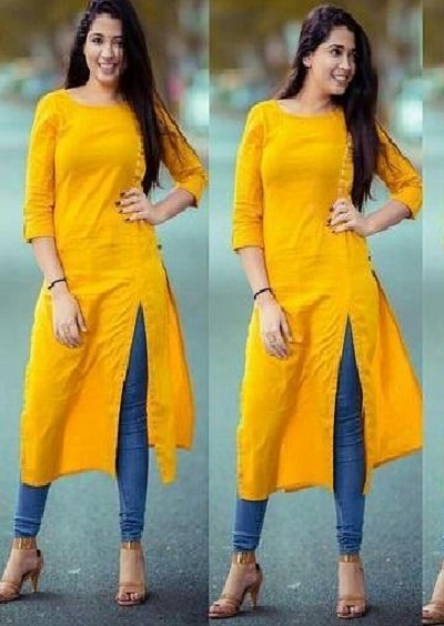 Side Slit Cotton Kurta And Jeans Combination