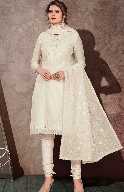 Stylish White Party Wear Suit Churidar Set For Women