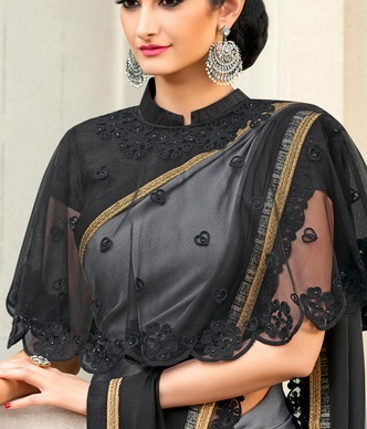 Stylish black Cape net blouse design
