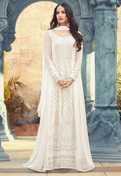 Wedding Wear Long White Georgette Anarkali Suit