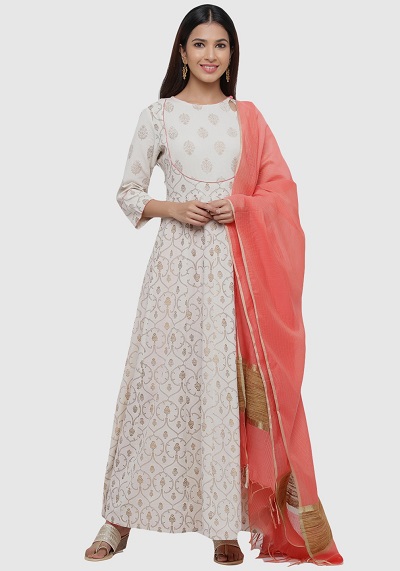 White Cotton Silk Salwar Suit With Cotton Silk Dupatta