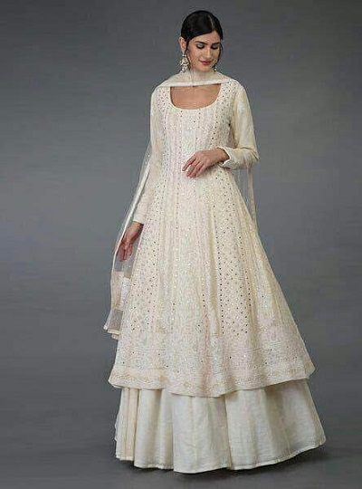 White Kurta Skirt Set With Embellishment And Embroidery