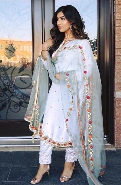 White Party Wear Satin Suit Salwar For Women