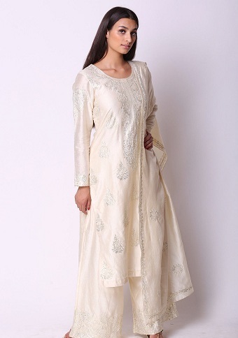 White Salwar Suit For Women In Silk Fabric