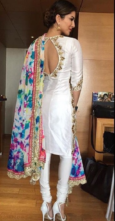 White Silk kurta with multicolor printed dupatta