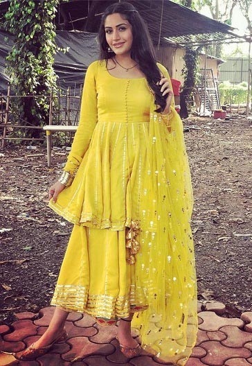 Yellow simple kurti Sharara dress with Heavy Net Dupatta