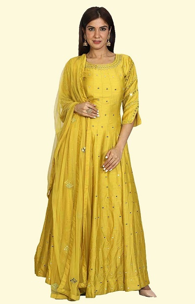 Yellow stylish Anarkali kurta festivals