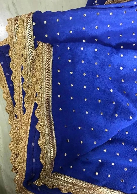 Bright Blue Velvet Dupatta with sequins lace border