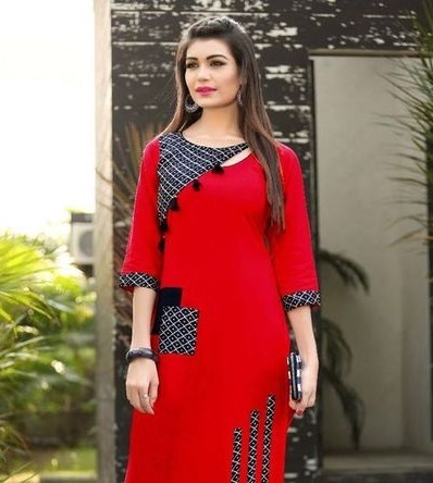 Party Wear Patch Work Kurti Neck Design For Front