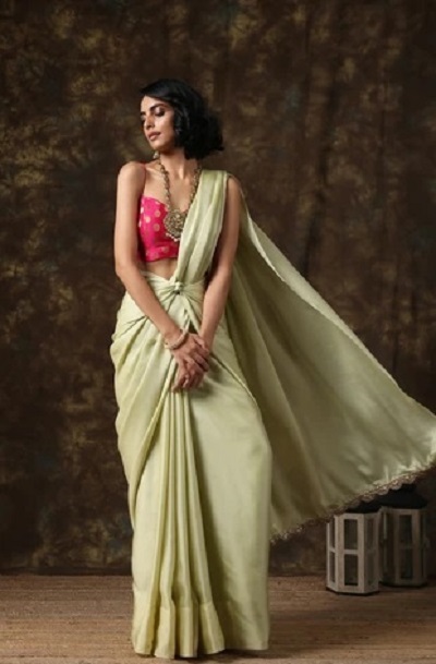 Saree draping style with a designer and unique pattern