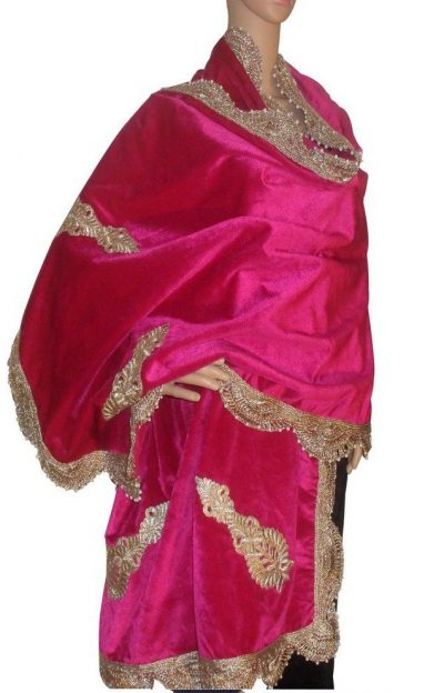 Simple pink border work velvet Dupatta for bridal attire