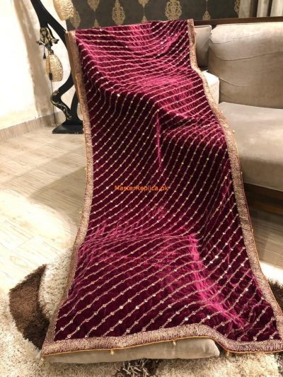 Very heavy wine colored velvet Dupatta design