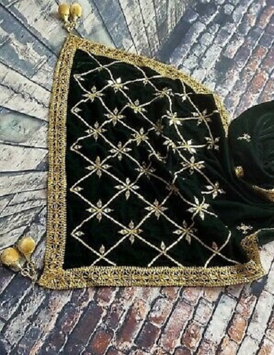 Zari and embroidery work black velvet Dupatta design