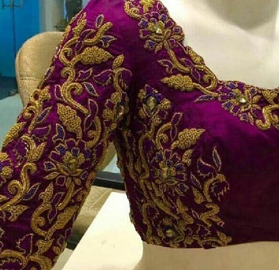 Aari purple embroidered Silk blouse pattern