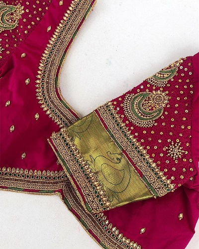 Beautiful aari embroidered silk saree blouse design