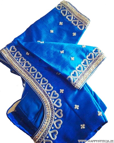 Beautiful Blue Art Silk Aari Work Blouse Design