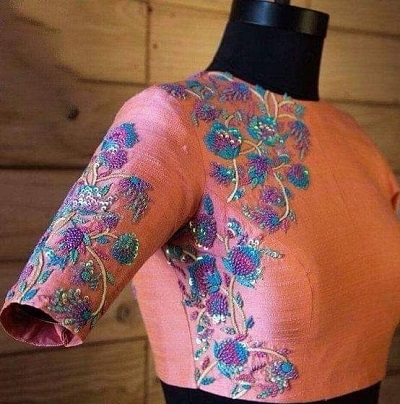 Boat neckline aari embroidery blouse pattern