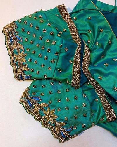 Cut work Silk blouse design for silk sarees
