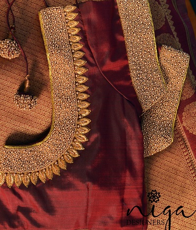 Heavy burgundy Silk blouse with aari work