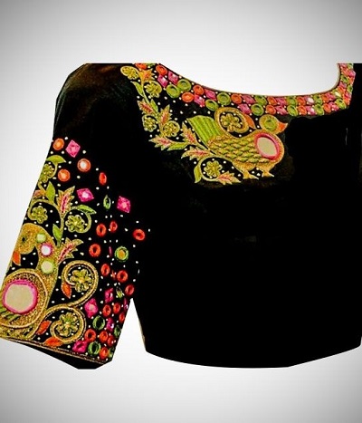 Mirror and aari work blouse pattern for bride