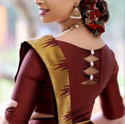 Inspired cotton silk saree blouse for back design