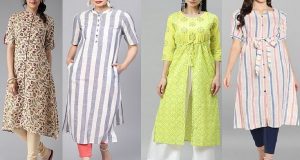 Simple Straight Kurta With Boat Neckline And Three Fourth Sleeves