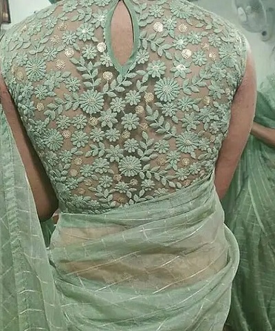 Pleated Fabric Back Saree Blouse Pattern