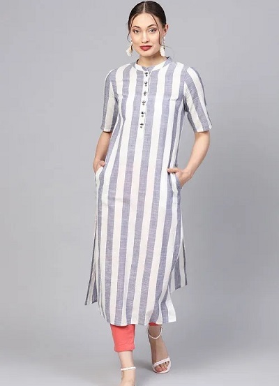 Simple And Stylish Vertical Striped Kurti Pattern For Office