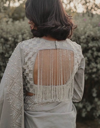 Stylish Square Cut Wedding Wear saree Blouse Back Design