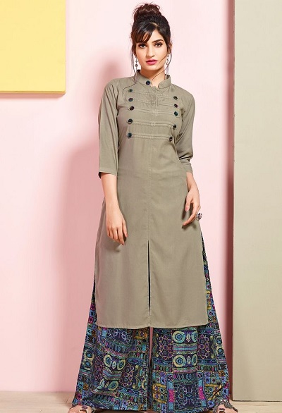 Stylish Stand Collared Centre Slit Straight Kurti For Women