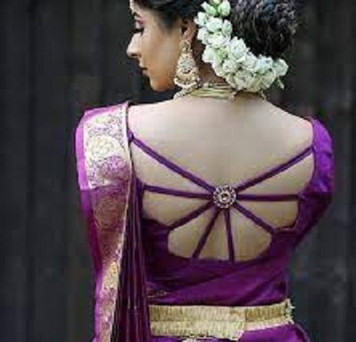 Stylish thin stripe back saree blouse pattern