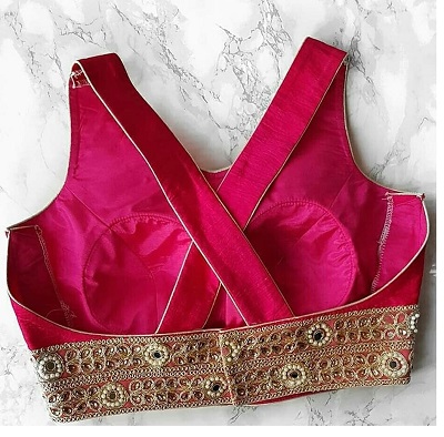 Designer back less cross strap maroon blouse