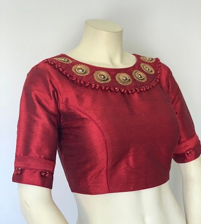 Designer patch collar work blouse design