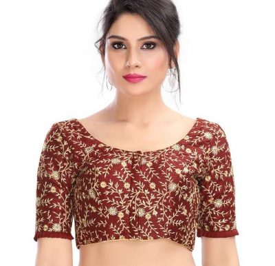 Embroidered Saree blouse in Maroon Color