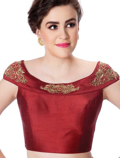Embroidered stylish party wear maroon blouse