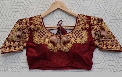 Golden thread work silk blouse